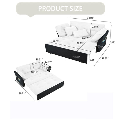 Modern Convertible Sleeper Sofa Bed With Pull-Out Queen Design, Side Storage & Thick Cushions