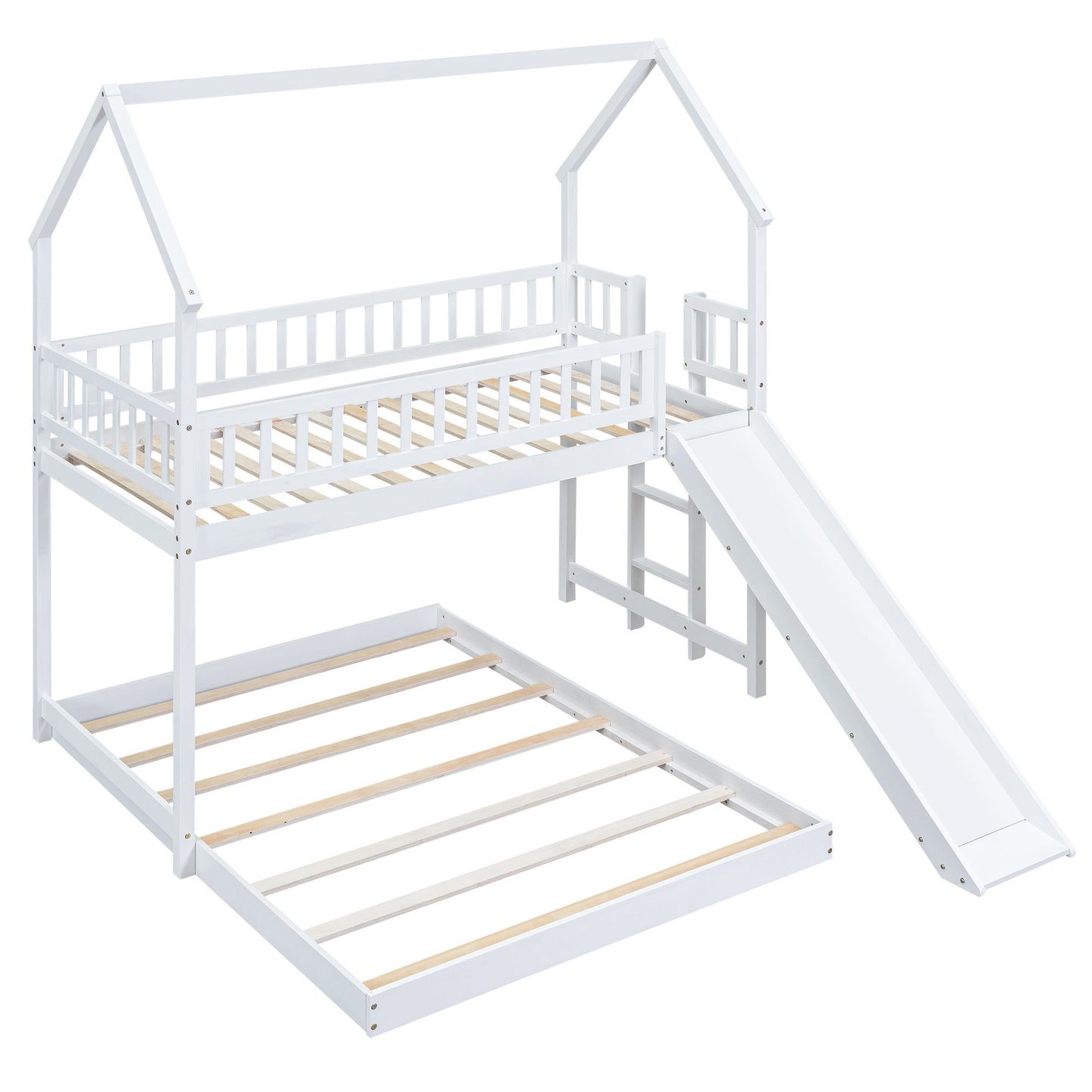 House Bunk Bed With Slide And Built In Ladder