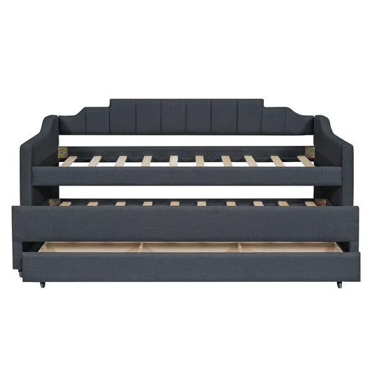 Upholstered Simple Design Daybed With Trundle And 3 Drawers