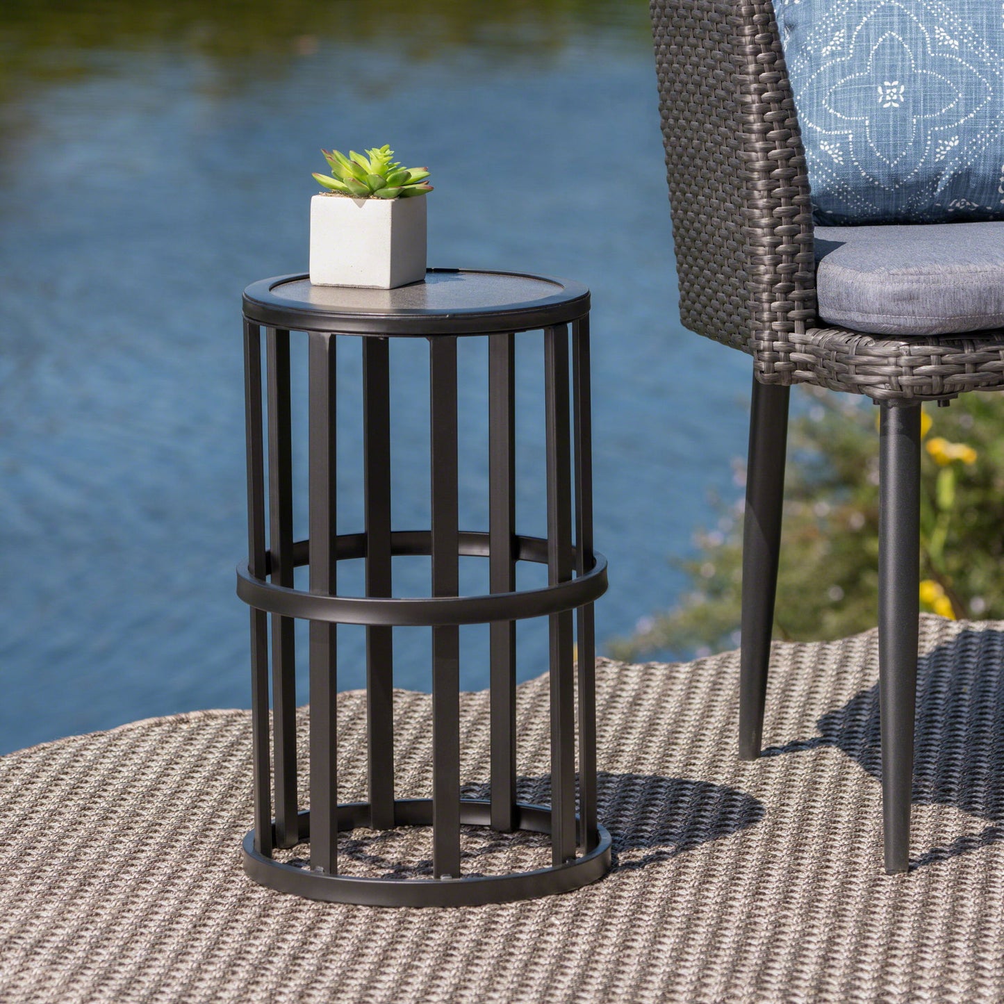 Outdoor Powder Coated Side Table - Gray