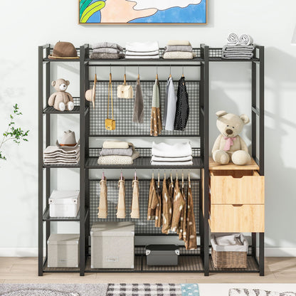 Open Style Wardrobe With Hanging Rails, Shelves And Drawers
