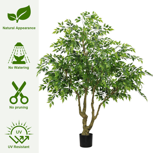 Tall Artificial Banyan Tree With A Natural Trunk And Lifelike Leaves - Green