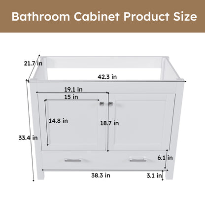 42" Bathroom Vanity Base With Doors And Drawer - White