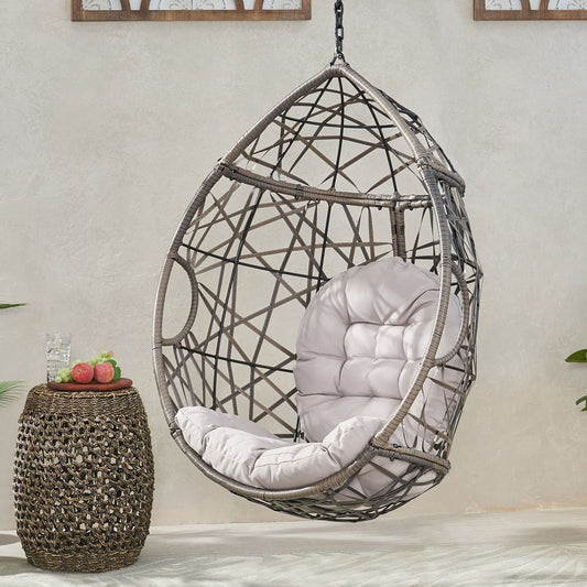 Marlin Hanging Egg Chair Basket With Teardrop Design - Gray