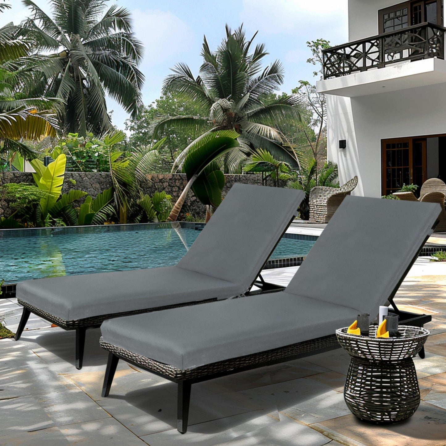 2 Piece Outdoor Chaise Lounge Cushion Set, Replacement Cushions For Patio Furniture