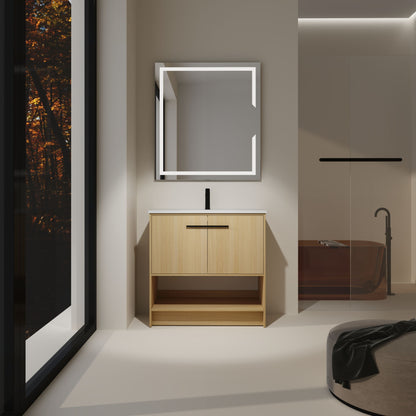 Modern Bathroom Vanity With Ceramic Sink, Freestanding Cabinet, Soft Closing Doors