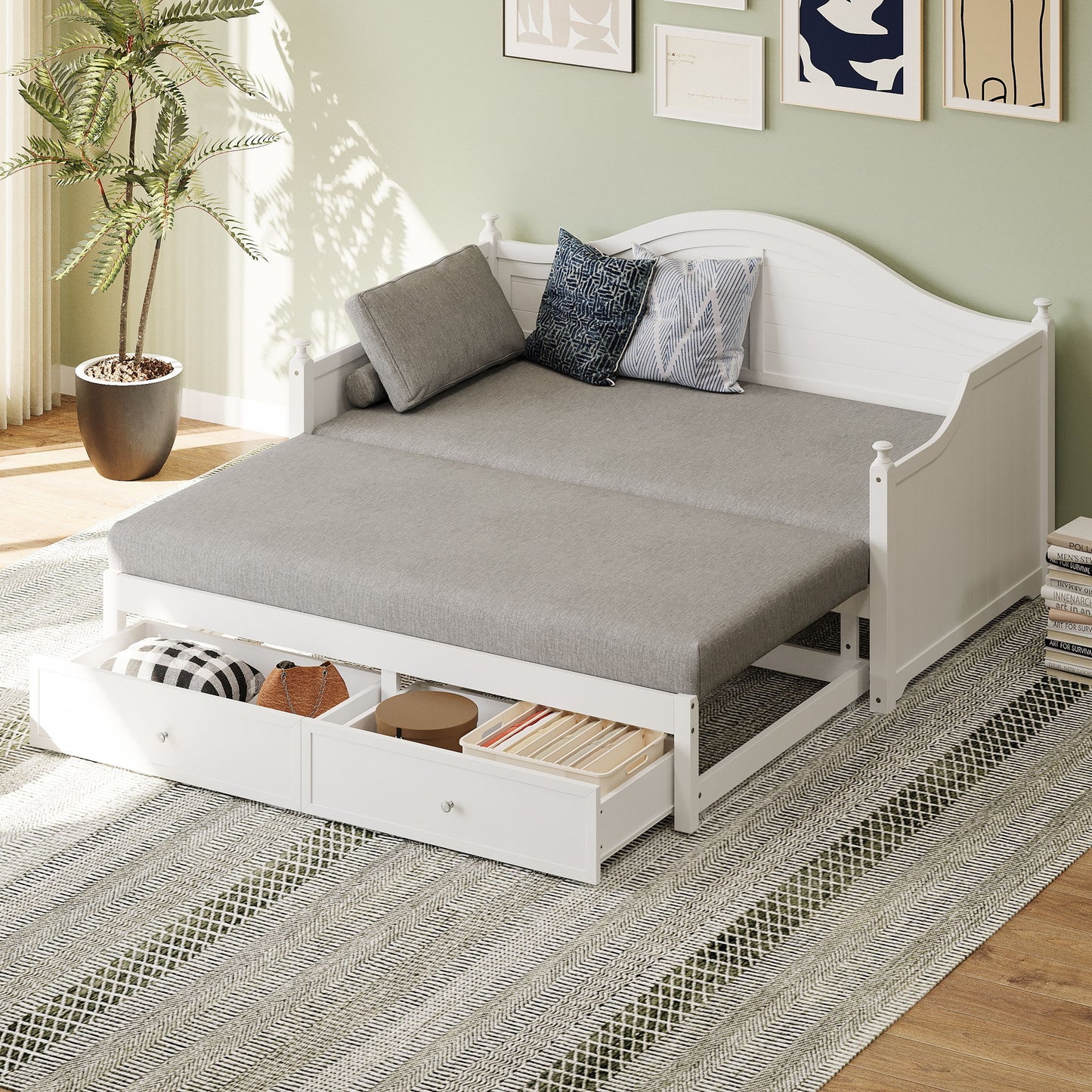 Daybed With Extendable Trundle And Storage Drawers