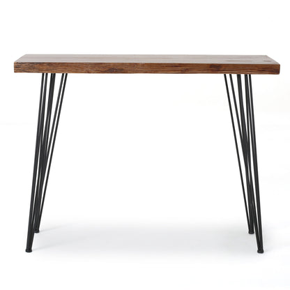 Modern Industrial Breakfast Bar Table, Metal Hairpin Legs & Wood Veneer Top - Natural
