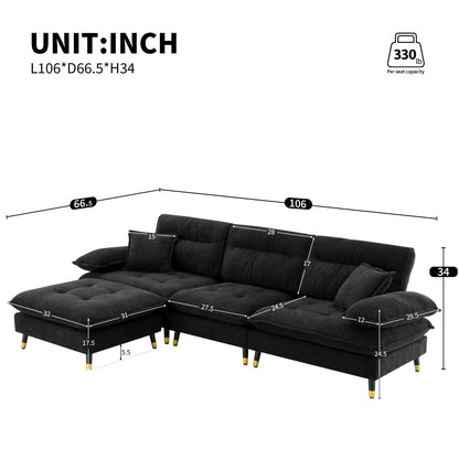 L Shaped Convertible Sectional Sofa 4 Seat Tufted Couch Set With Two Tone Adjust Legs Cloud Movable Ottoman