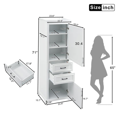 Freestanding Bathroom Vanity Tall With Damping Hinge Doors, Adjustable Shelves - White