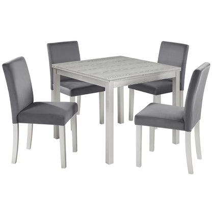 5 Pieces Wooden Dining Table Set, Square Table And 4 Upholstered Chairs