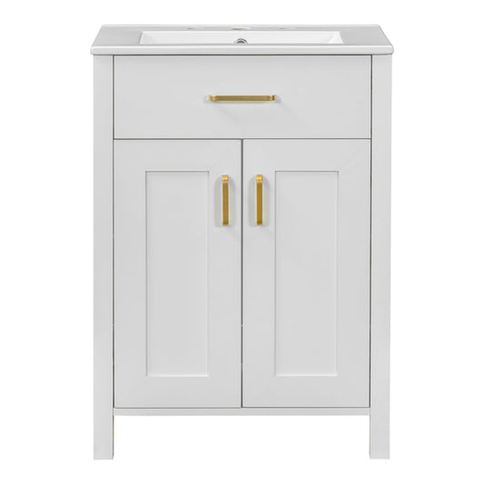 Modern Bathroom Vanity With Ceramic Sink, Soft-Close Doors, Flip Drawer, U-Shaped Shelves, Elegant Storage Solution