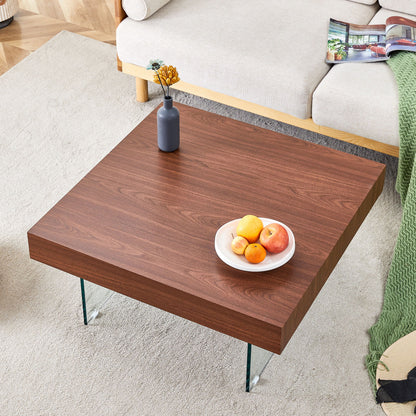 Natural Style Coffee Table With Glass Legs - Wood Grain Texture