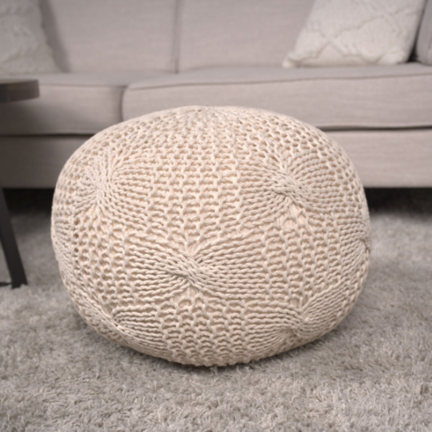 Bordeaux - Knitted Cotton Round Pouf