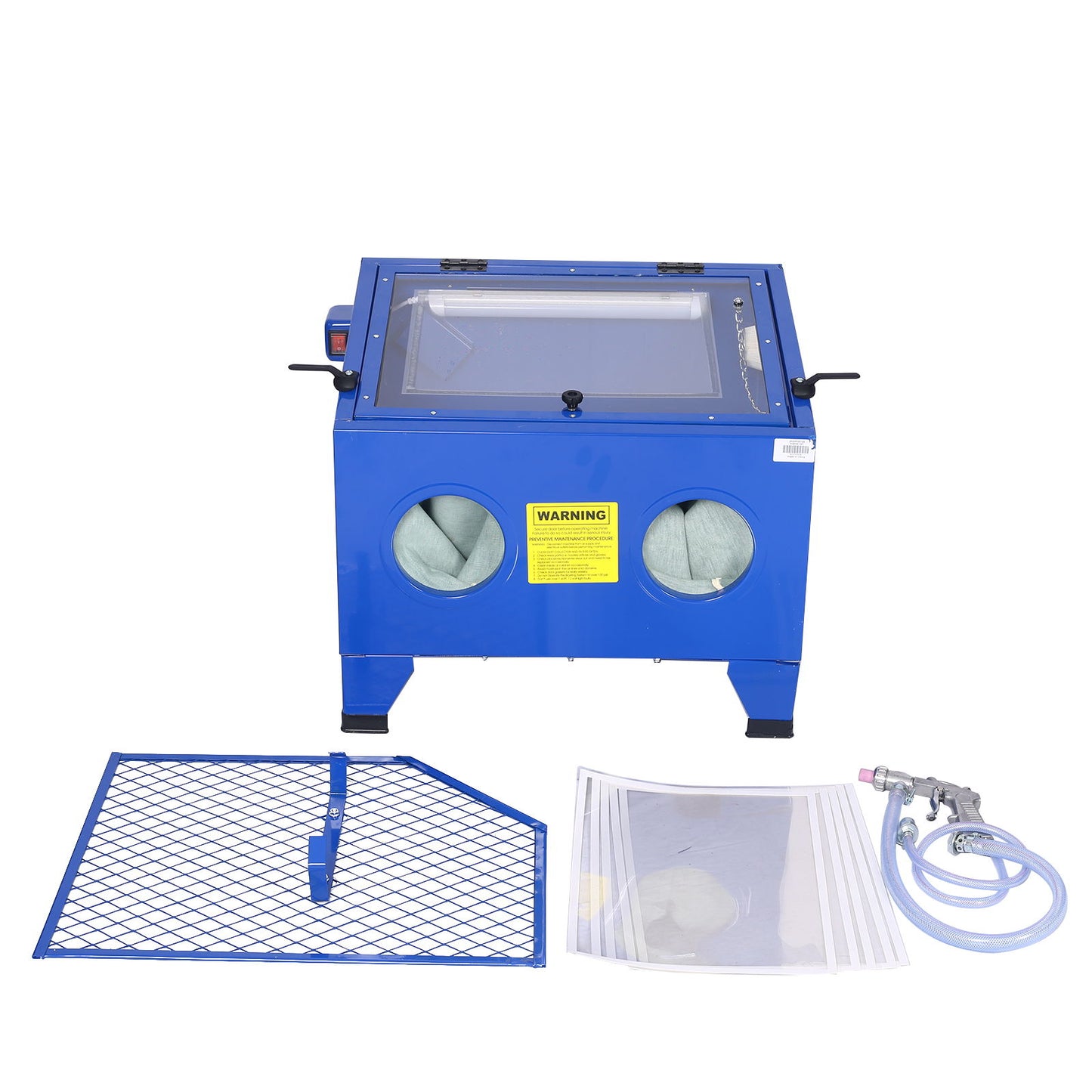 Bench Top Portable Sand Blaster Cabinet Kit 25 Gallon With 80 Psi Capacity - Blue