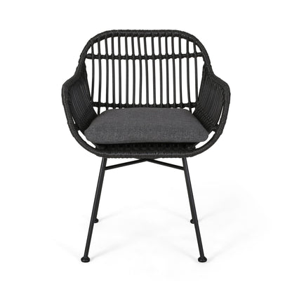 Outdoor Rattan Accent Chair With Metal Legs