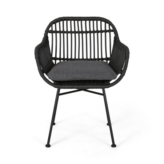 Outdoor Rattan Accent Chair With Metal Legs