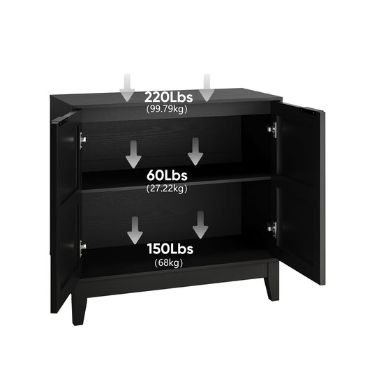 Vintage Carved Buffet Cabinet With Adjustable Shelves, Wooden Decorative Sideboard - Black