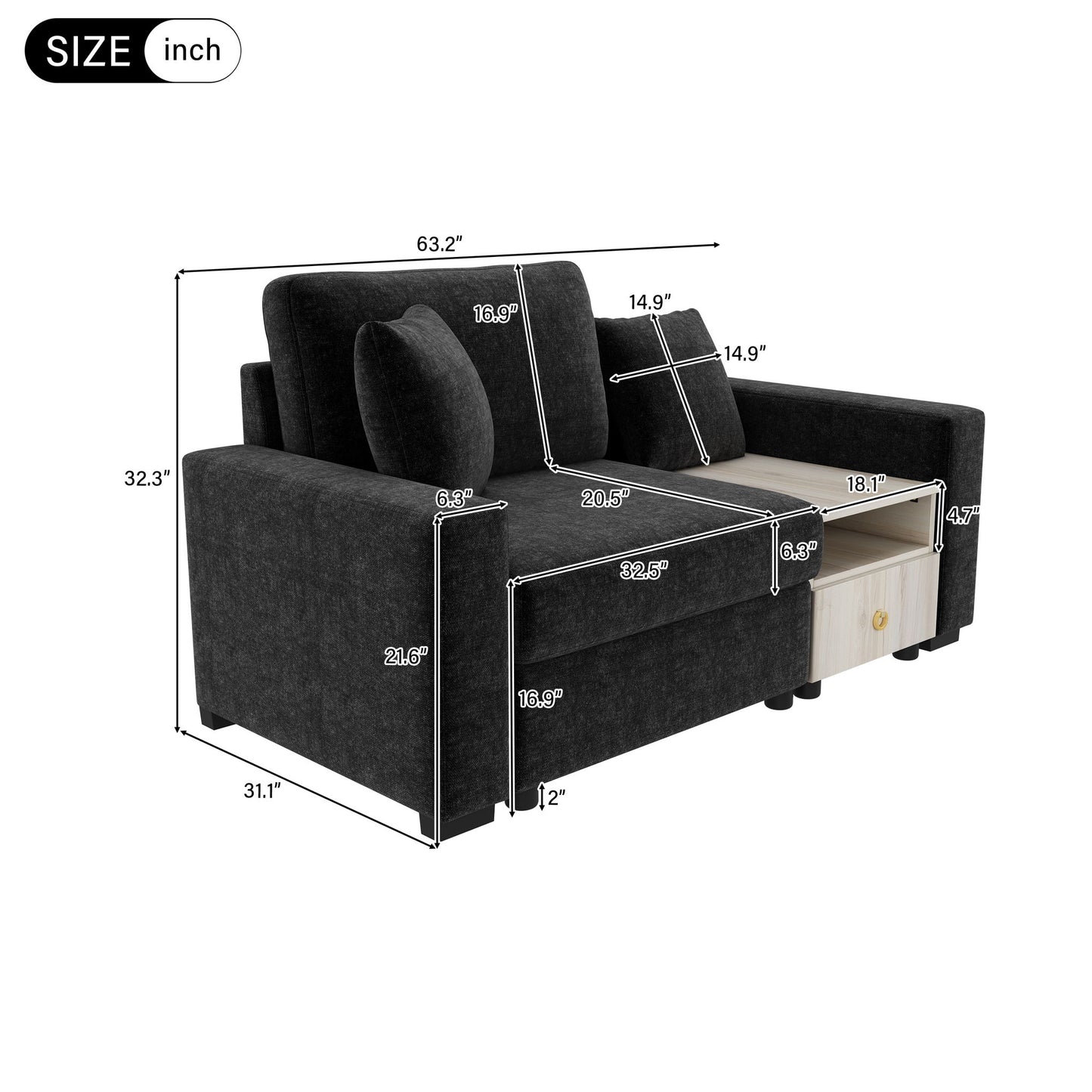 Modular Sofa Couch With Storage Armrest And Center Console