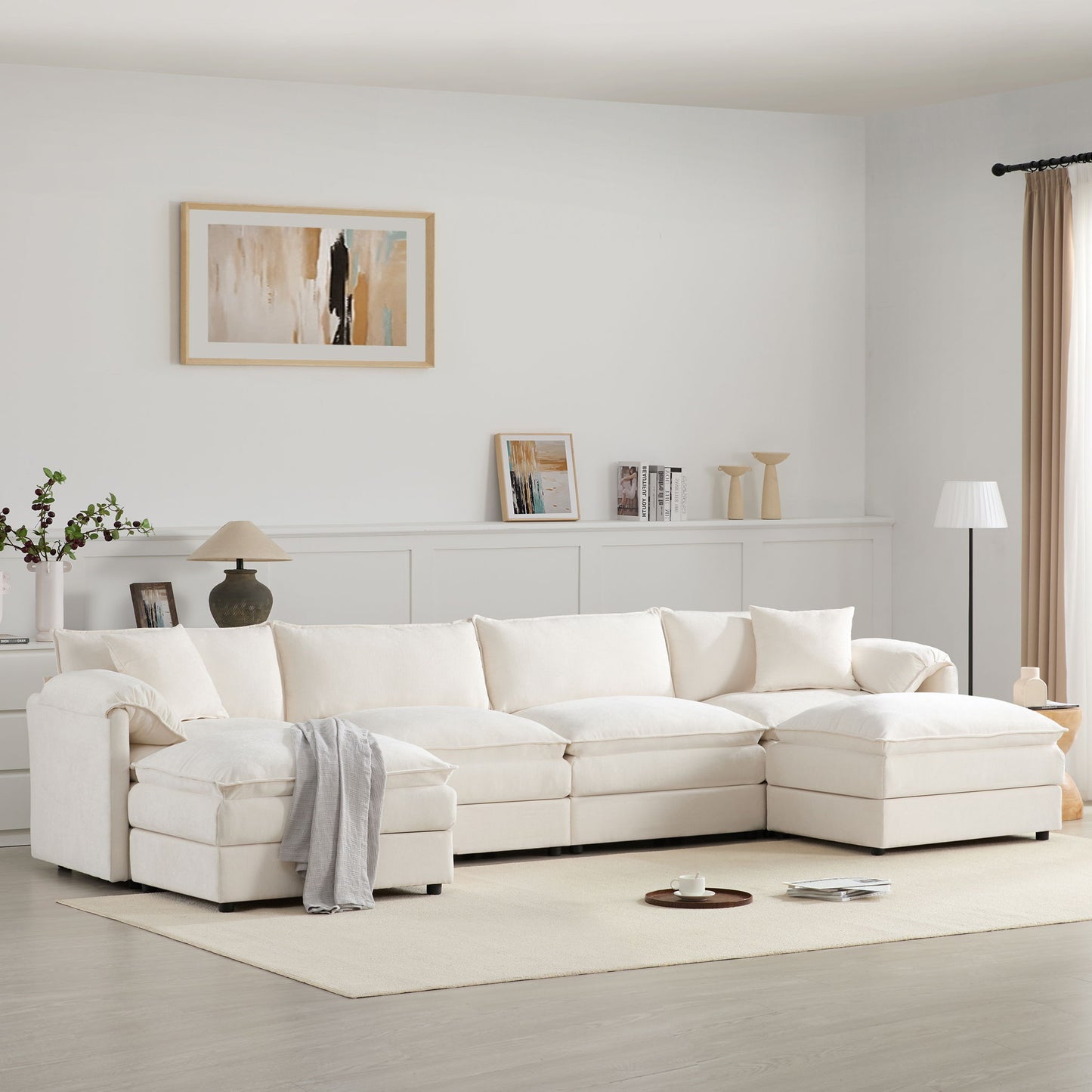 Modular Sectional With Deep And Wide Seat, Cloud Couch Set With Double Cushions Sofa With Movable Ottoman