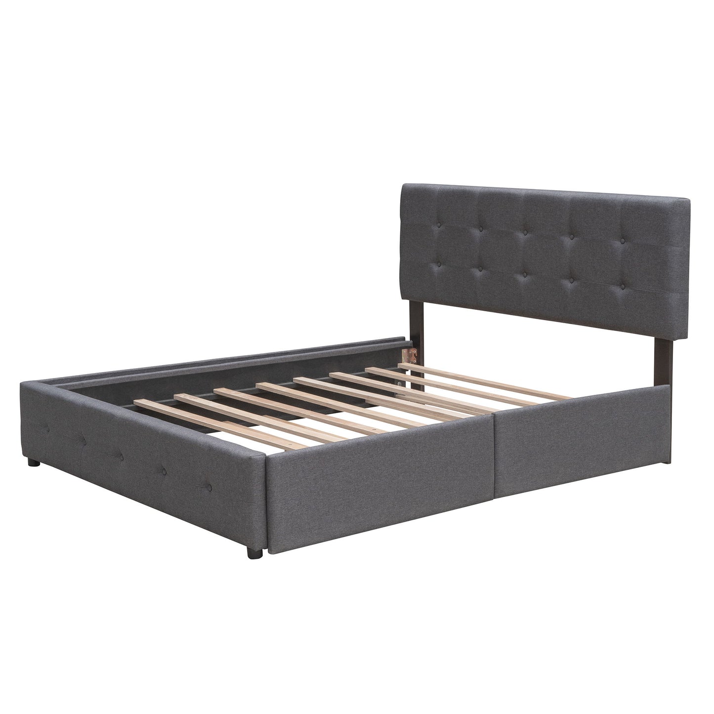 Upholstered Platform Bed With Classic Headboard And Drawers, No Box Spring Needed