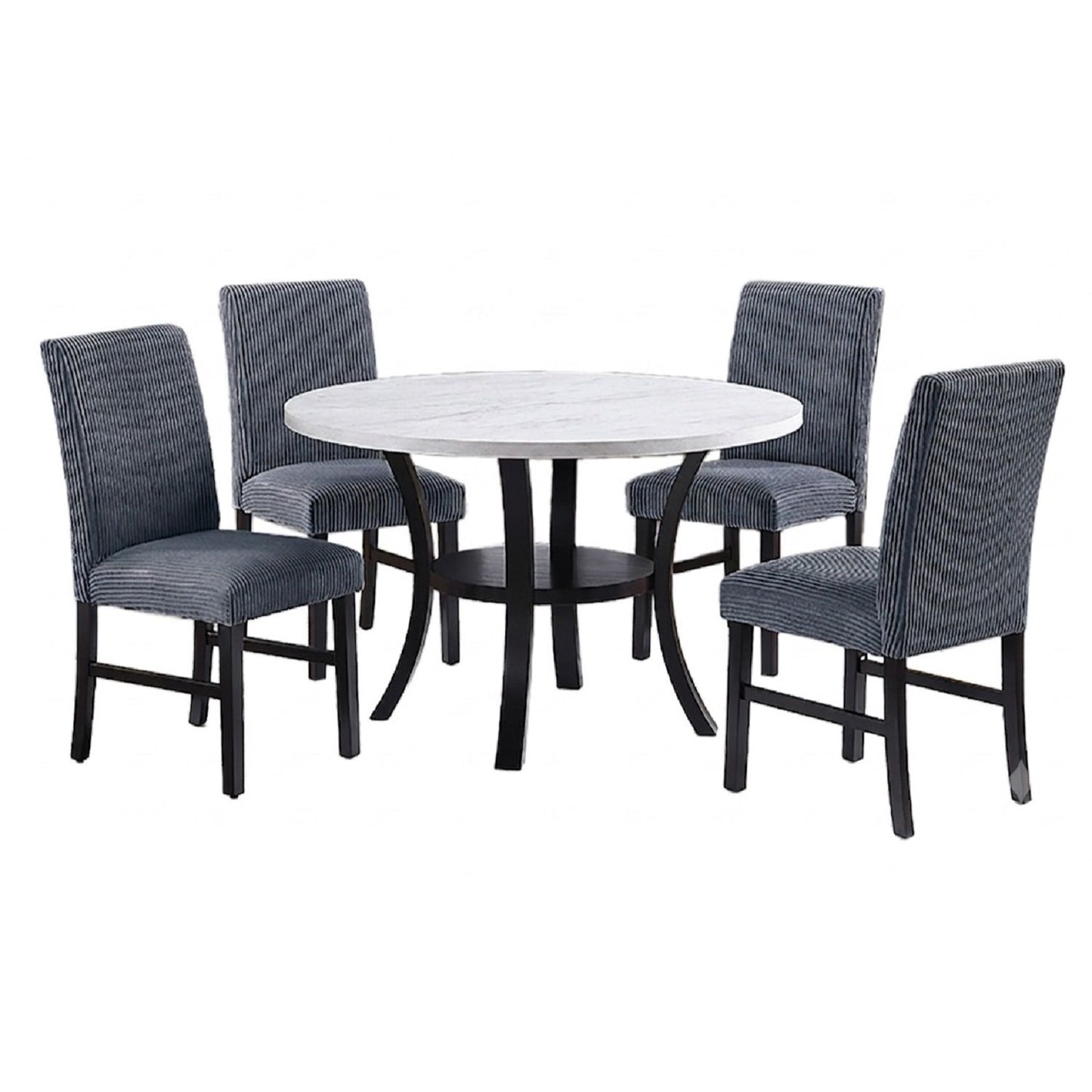 Elegant 5 Piece Dining Set Dark Chairs Top Table With Lower Shelf Kitchen Dining Room