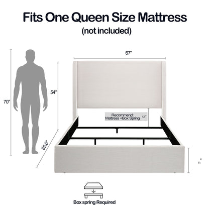 Caron - Upholstered Wingback Bed With High Headboard