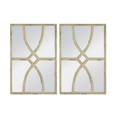 Rectangular Wooden Wall Mirror With Antique Frame, Vertical Or Horizontal Home Decor For Living Room (Set of 2)