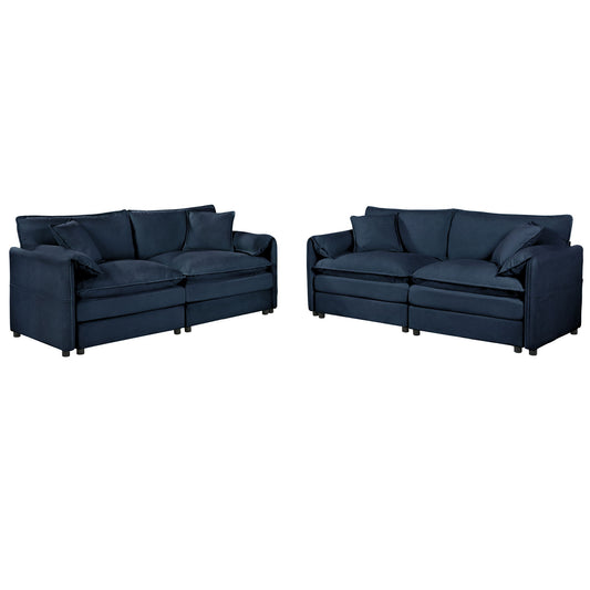 Modern Chenille Oversized Deep Seat Luxury 2 Piece Sofa Set With 4 Pillows