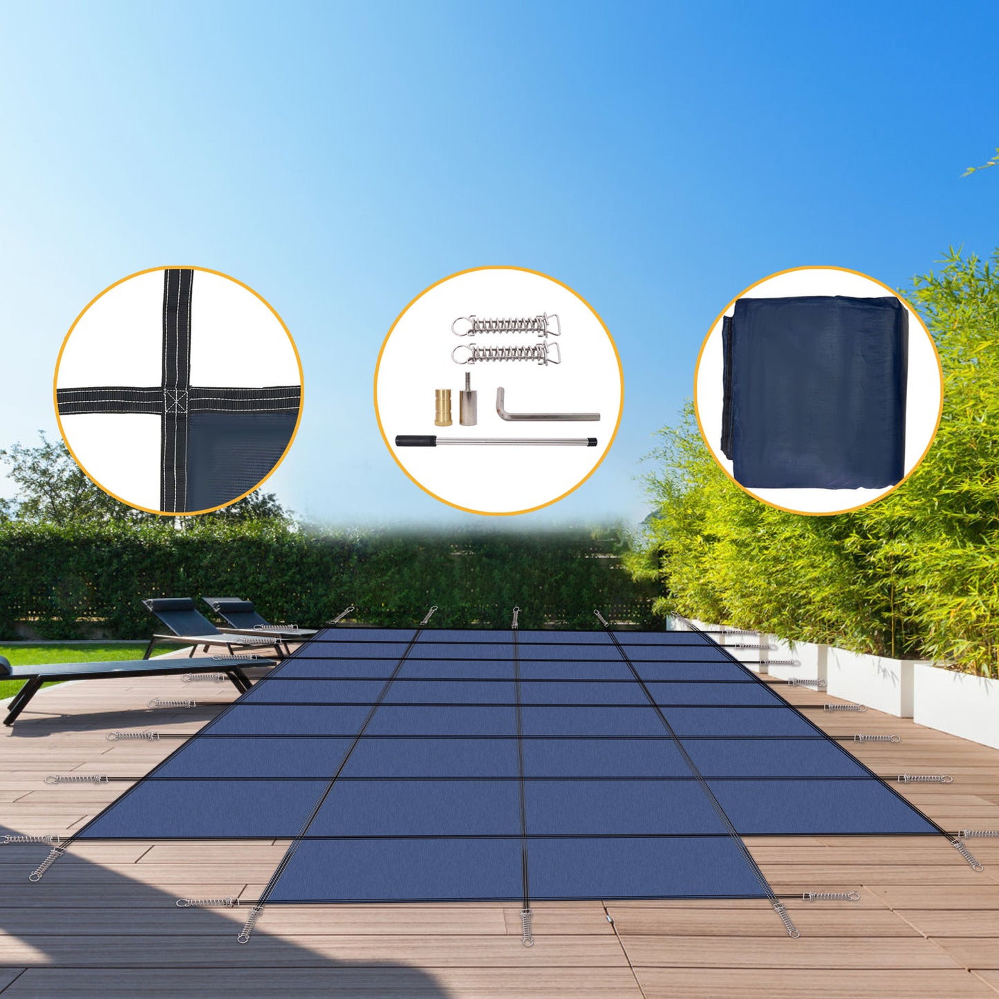 Pool Safety Cover, Fits 18 X 36Ft Rectangular Inground Winter Swimming Pools, High Strength Mesh - Blue