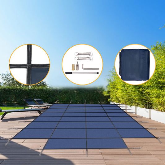 Pool Safety Cover, Fits 18 X 36Ft Rectangular Inground Winter Swimming Pools, High Strength Mesh - Blue