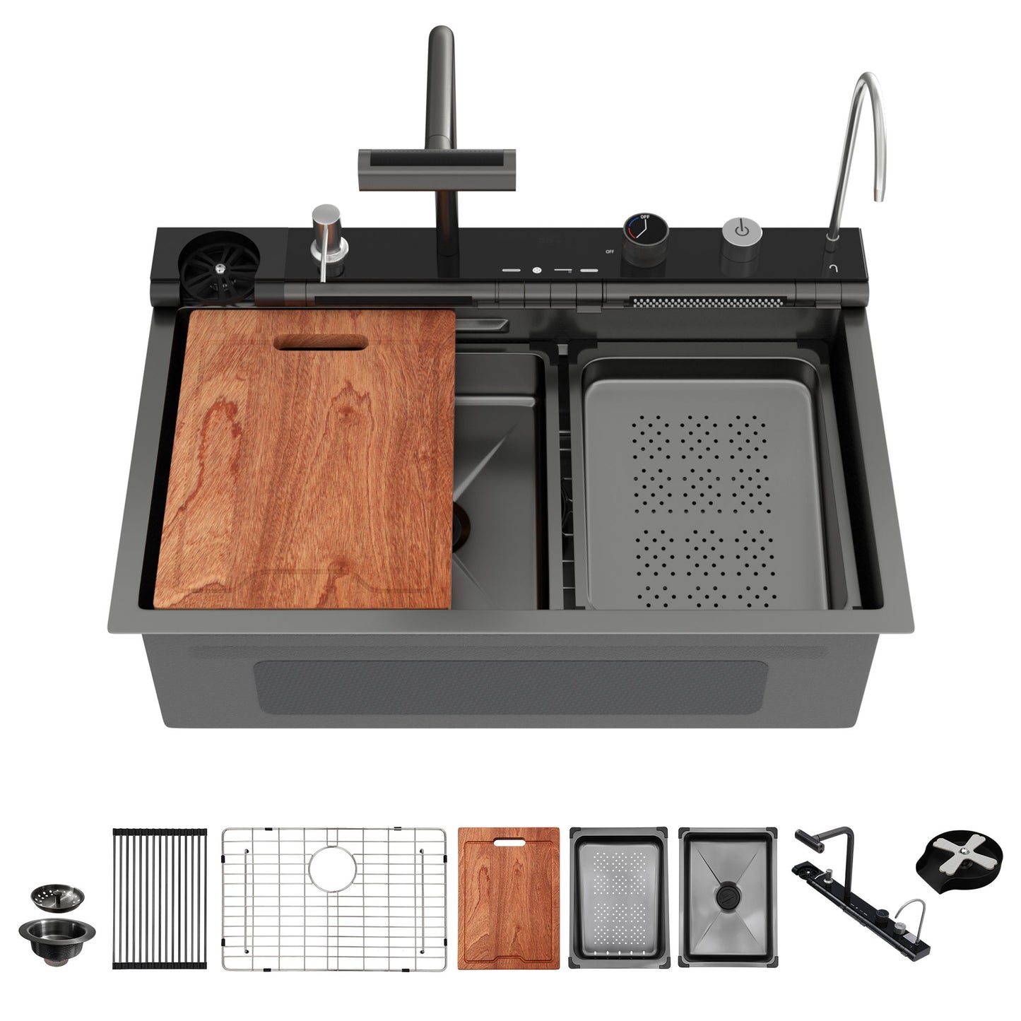 30" Single Bowl Kitchen Sink With Smart LED Faucet