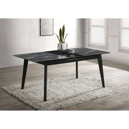 Bellingham - Dining Table With Self Storing Extension Leaf - Black Marble-Look Sintered Stone