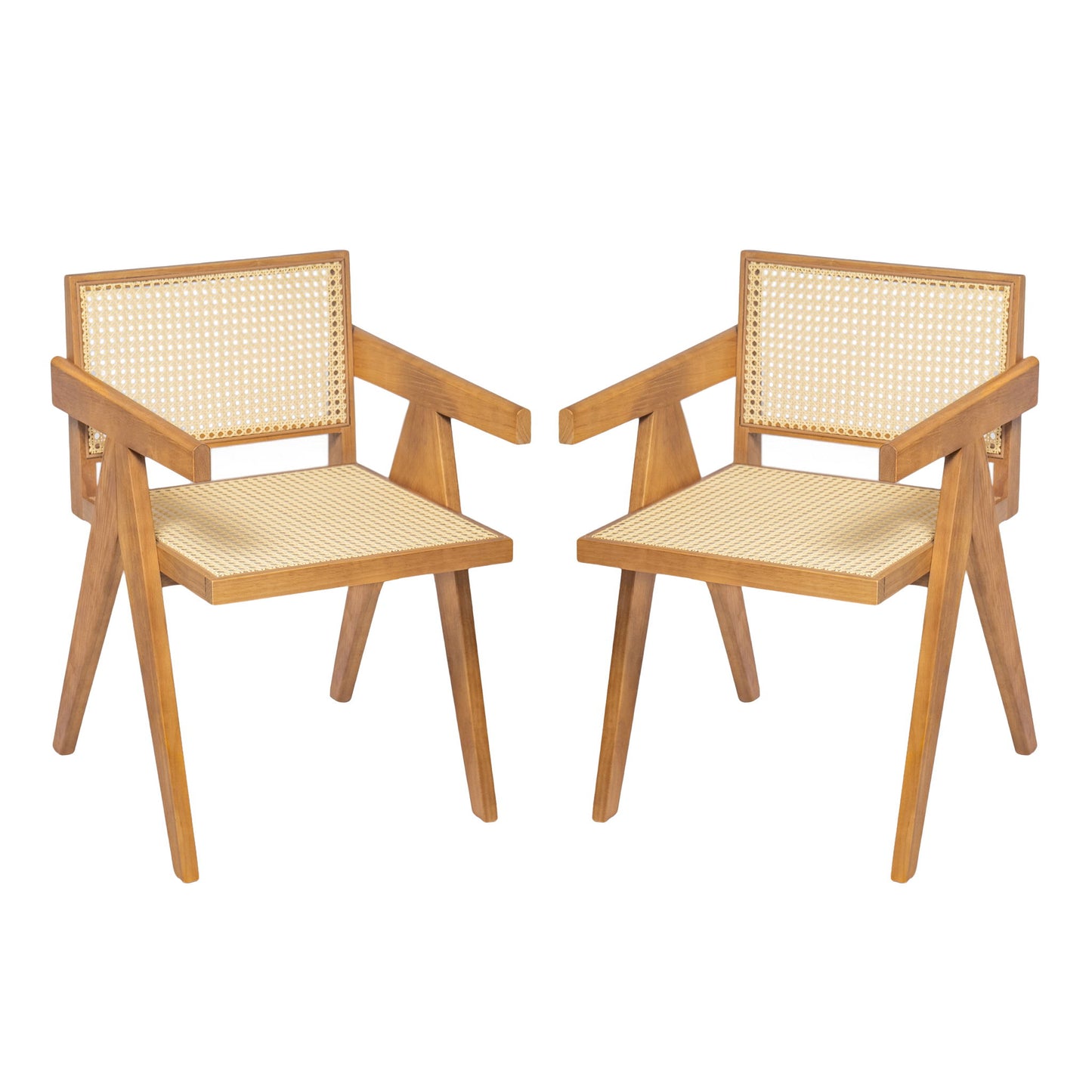 Chandigarh Arm Dining Chair With Natural Cane Design (Set of 2)