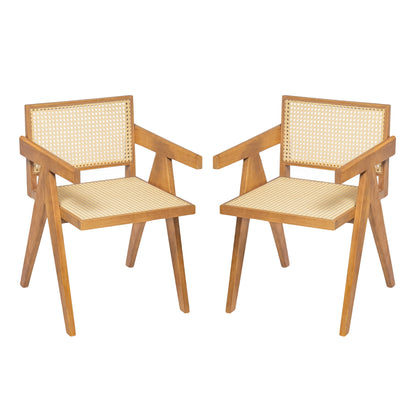 Chandigarh Arm Dining Chair With Natural Cane Design (Set of 2)
