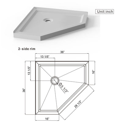 Neo Angle Corner Drain Shower Base - White