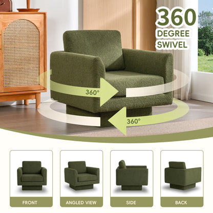 360° Modern Swivel Accent Chair Round Armchair, Thick Padded Single Lounge Sofa Upholstered Comfy
