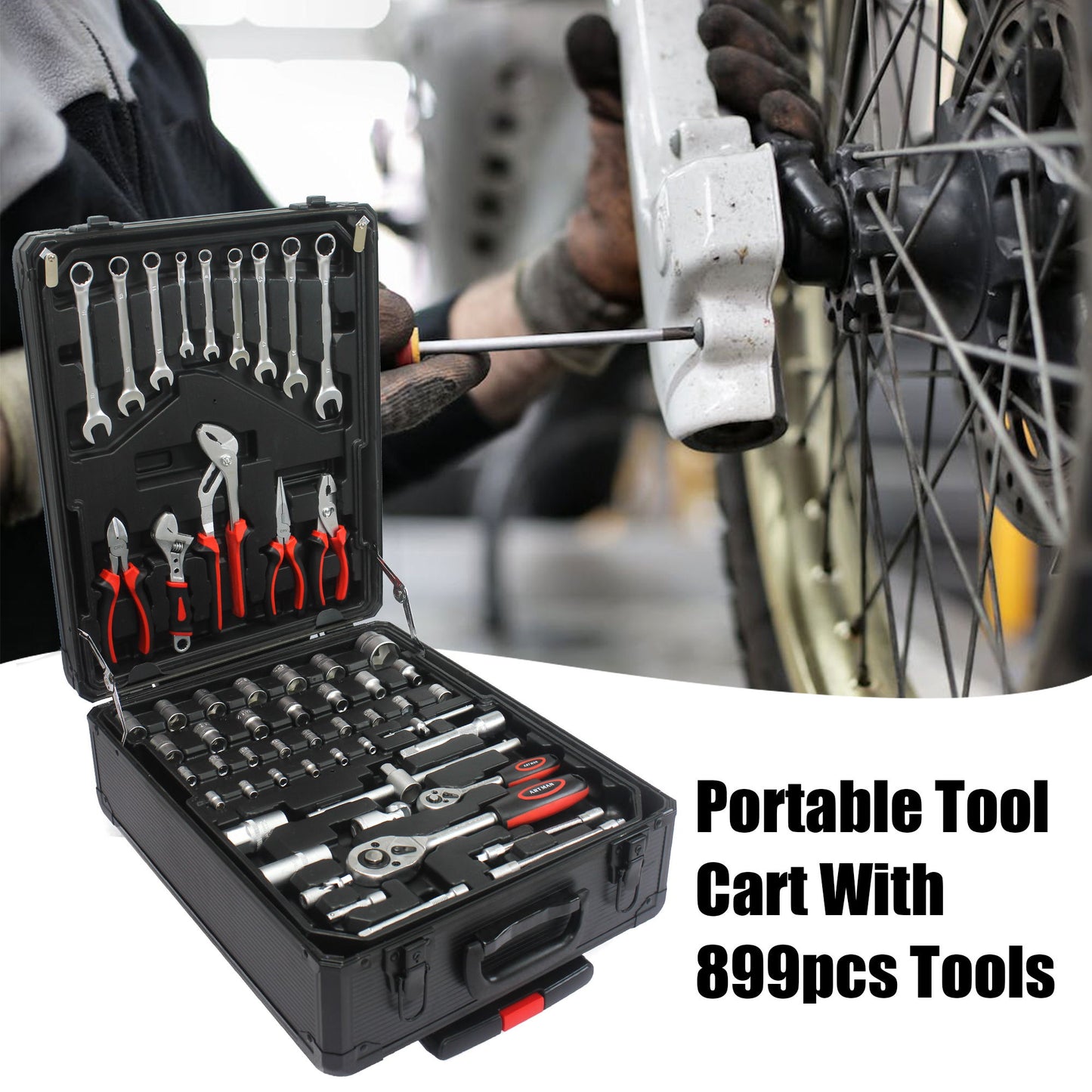 899 Piece Home Repair Tool Set With Rolling Plastic Toolbox, 4 Drawers, General Household Maintenance Kit