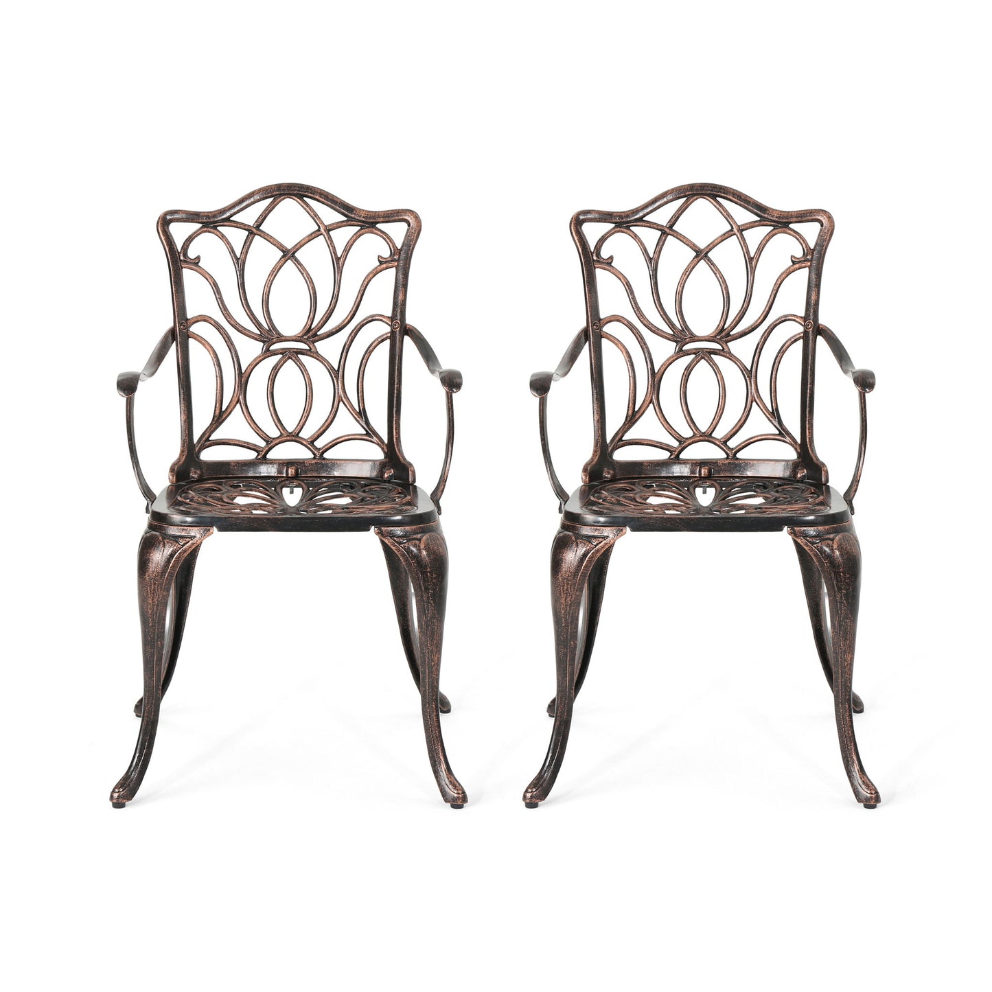 Outdoor Dining Chair With Floral Design And Curved Saber Legs (Set of 2) - Copper