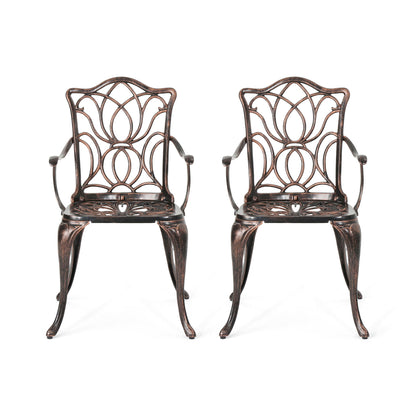 Outdoor Dining Chair With Floral Design And Curved Saber Legs (Set of 2) - Copper