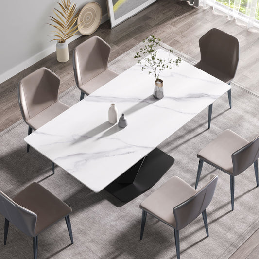 Modern Artificial Stone Straight Edge Metal X Leg Dining Table, 6 People