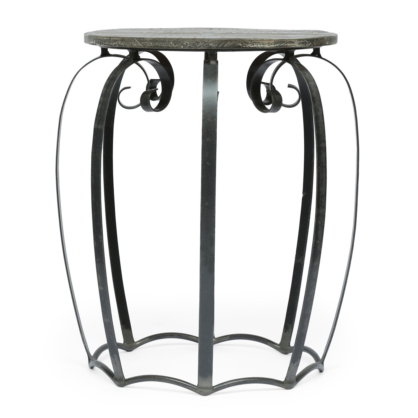 Modern Industrial End Table With Mango Wood Top And Iron Frame - Gray