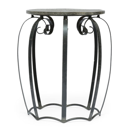 Modern Industrial End Table With Mango Wood Top And Iron Frame - Gray