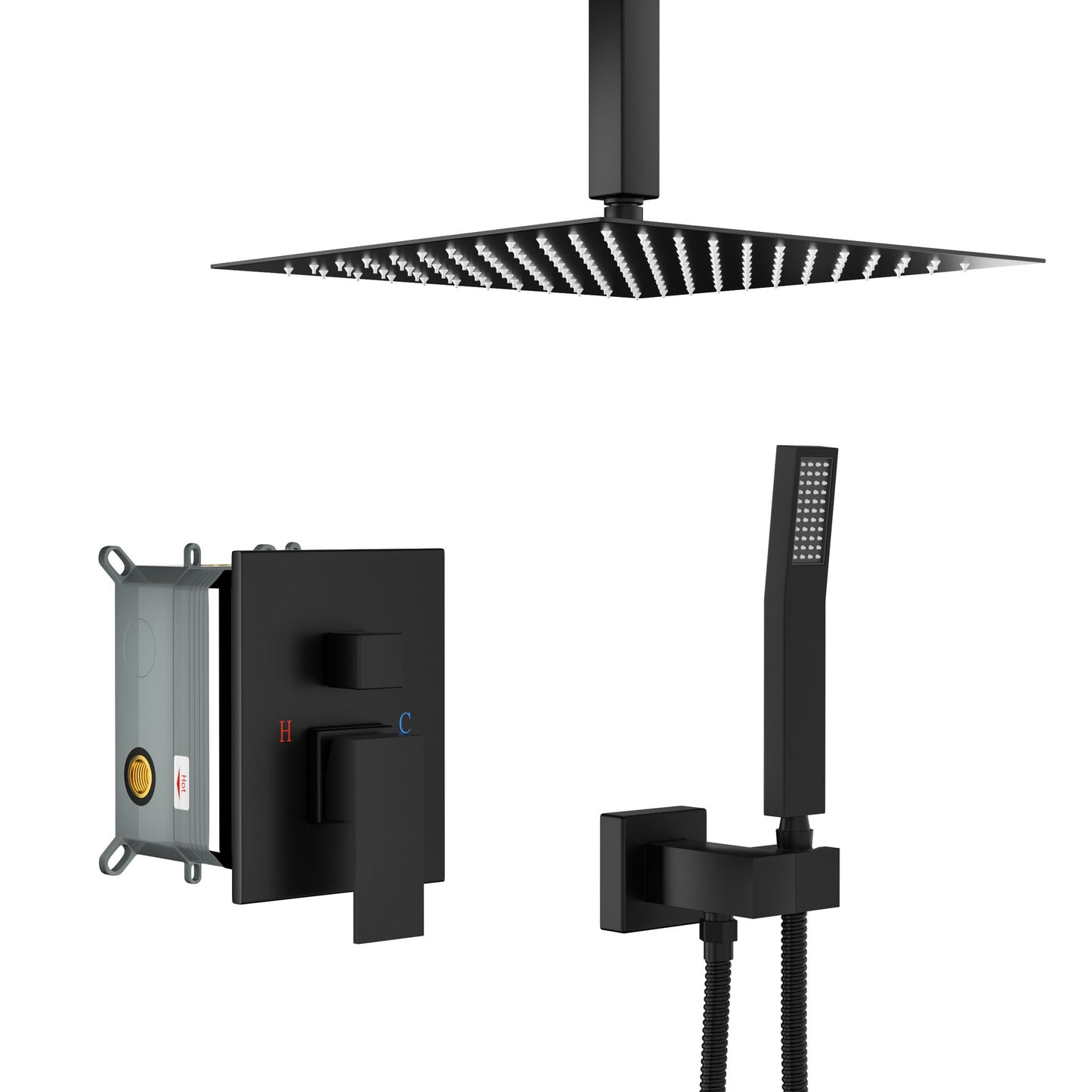 Modern Dual Shower Head System With 16" Ceiling Mount Finish, Stainless Steel And Brass