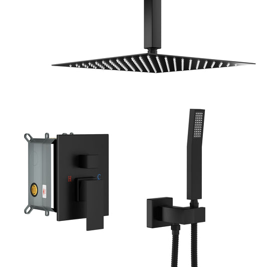 Luxury Dual Shower Head System 12" Ceiling Mount With Rough In Valve, Stainless Steel And Brass