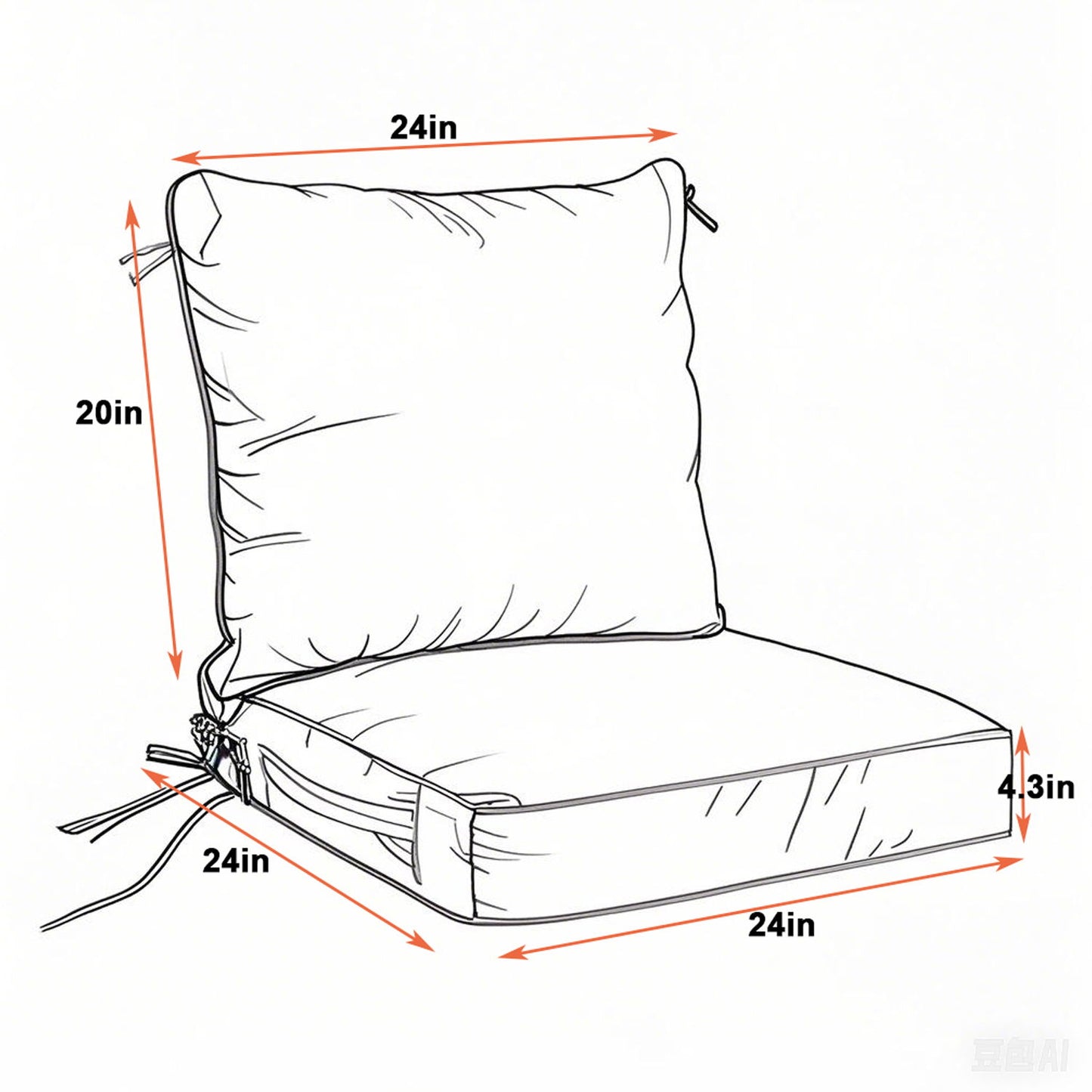 24X24 Inch Outdoor Deep Seat Cushion Set Waterproof Fade Resistant Patio Furniture Cushions With Removable Covers, Adjustable Straps & Handles (Set of 2) - Red