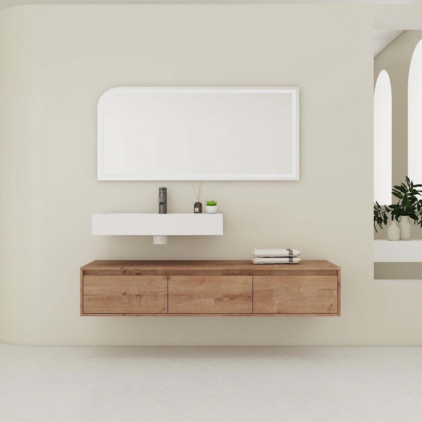 Modern Wall Mounted Bathroom Vanity With Resin Sink And Soft Close Drawer