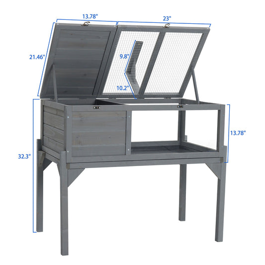 Tortoise Habitat Indoor & Outdoor Wooden Tortoise House With Detachable Legs Reptile Cage For Small Animals Non Leak Waterproof Tray - Gray