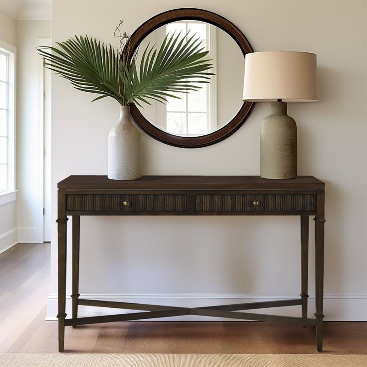 Fluted - 2 Drawer Storage Console Table - Brown