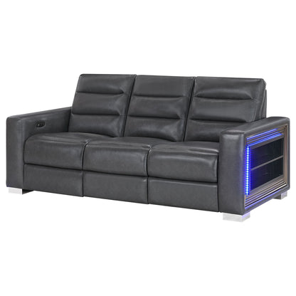 Yamein - Power Reclining Sofa With Bookcase Arms And LED Lights - Charcoal